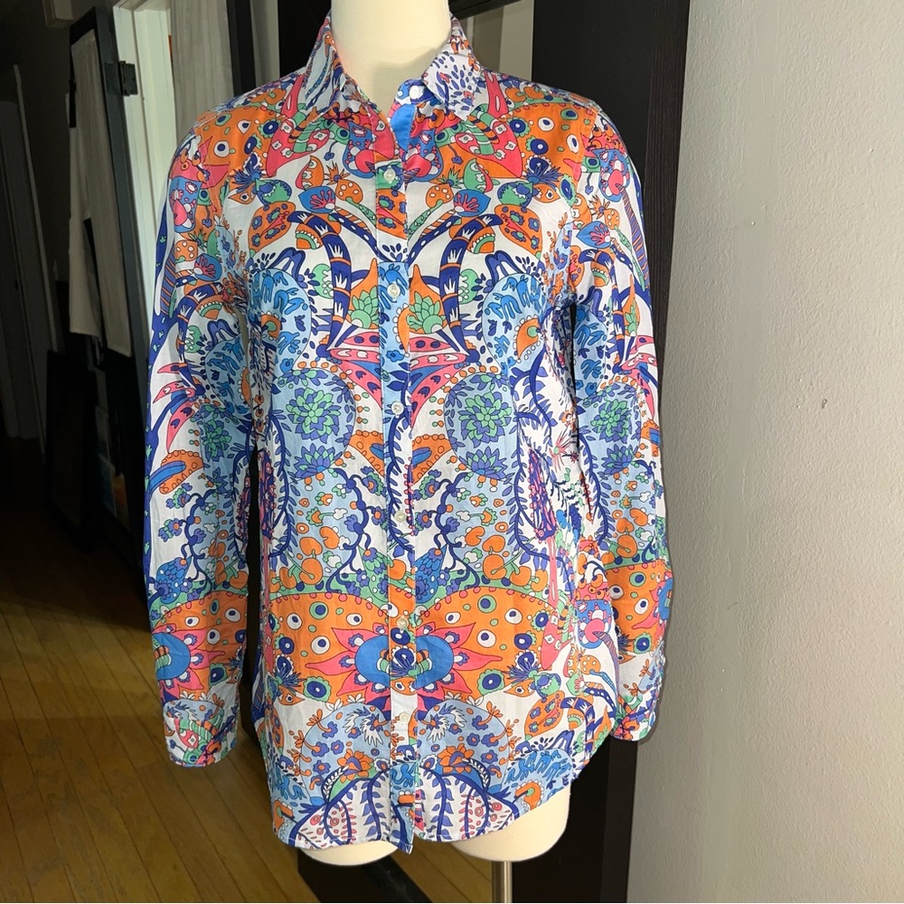 NWT J. McLaughlin Women’s Graphic Print Cotton Button-Down Shirt – Size Small